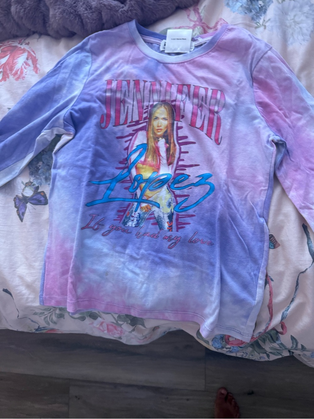 Jennifer Lopez Pastel Tie-Dye Long Sleeve Tee - Purple, Pink, Blue
